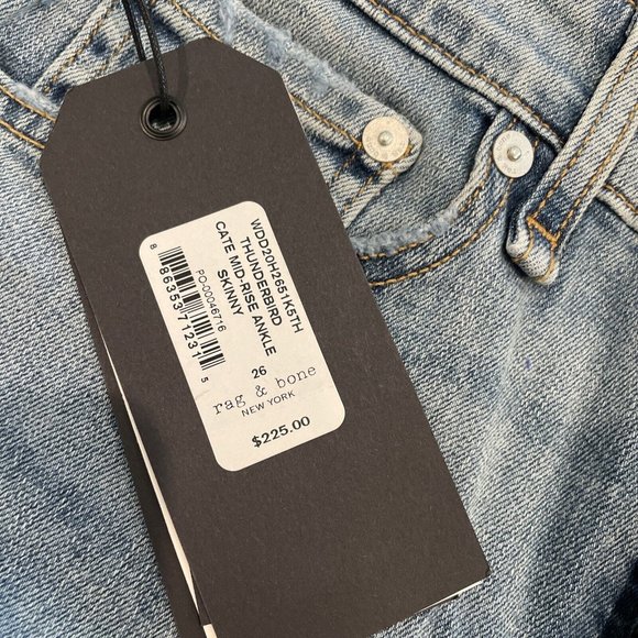 Rag & Bone JEAN Cate Mid-Rise Ankle Skinny Distressed Hem Medium Blue 26 NWT - Picture 13 of 13
